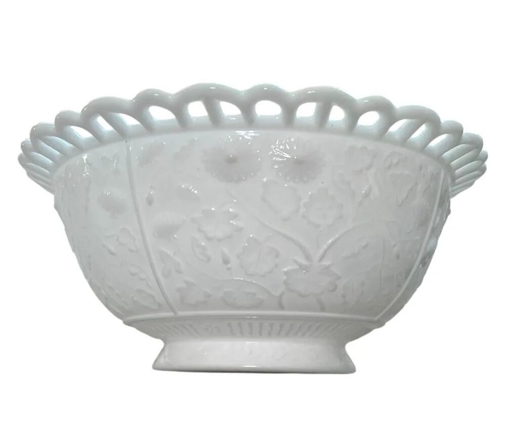 Victorian Milk Glass Bowl Tree of Life Challinor & Taylor Glass Co circa 1890